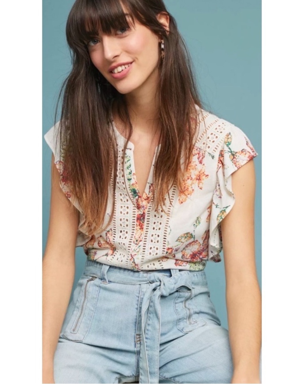 Maeve “Kailana” Floral Eyelet Flutter Blouse EUC
XXS